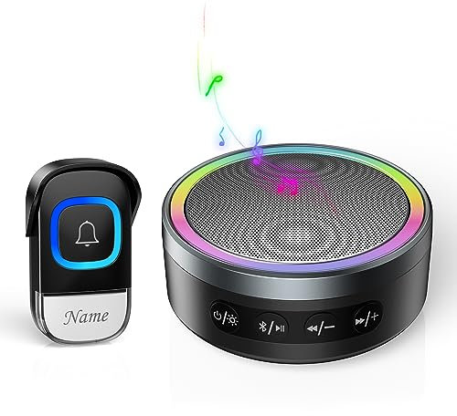 TECKNET Wireless Bluetooth Speaker, Portable Bluetooth Speaker with Stereo Sound for Phone Music Play, Rechargeable Doorbell with RGB Light 400M Coverage 100dB / Mute Mode for Visitor/Hearing People