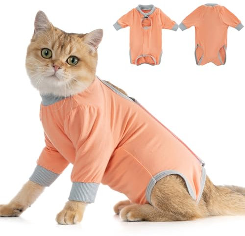 Avont Katzenbody nach OP Erholungsanzug Kleidung Modal Recovery Kastration Spay Entwöhnung Leckschutz Suit für Katze, Bauchwunden oder Hautkrankheiten-S-Coral