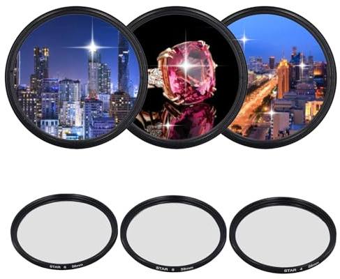 Filtri Stellari da 3 Pezzi, 4 Punti 6 Punti 8 Punti Filtro Sottile Effetto Rivestimento Antiriflesso Filtro Obiettivo Fotocamera per Accessorio Fotocamera Micro SLR da