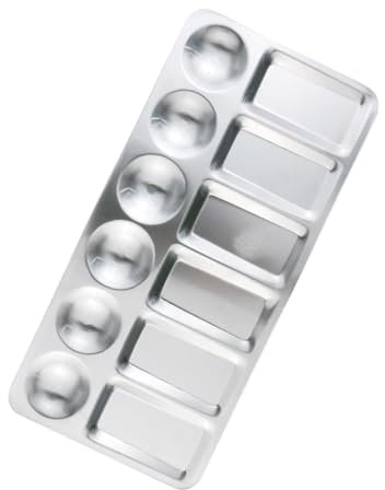 NONGYU Paleta de mezcla de pintura de 6 pozos, 10 pozos, 12 pozos, bandeja de pintura redonda cuadrada de metal, paleta de metal para artistas, acuarelas, pintura al óleo