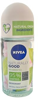 Nivea Deodorante Roll On Naturally Good - Tè Verde Bio - Confezione da 6 (6 x 50 ml)