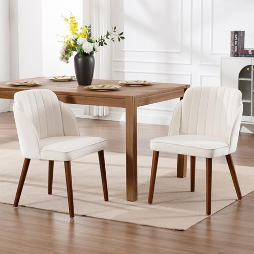 chairus Set di 2 Sedie da Cucina in Velluto Sedie da Pranzo Sedie Sala da Pranzo con Gambe in Legno Poltrona da Pranzo Imbottite per Cucina/Soggiorno/Camera da Letto, Bianco