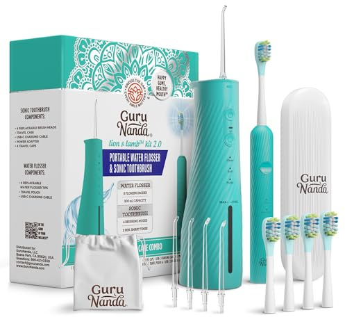 GuruNanda Electric Toothbrush & Water Flosser, 4 Toothbrush Heads, 4 Tips