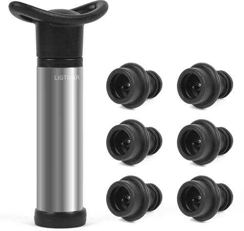 Upgraded LIGTMAR Wine Saver Pump with 6 Vacuum Wine Stoppers, Wine Bottle Preserver Keep Wine Fresh, Food Grade Silicone Wine Corks Fit Any Wine Bottles