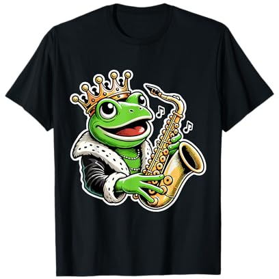 Drôle de saxophone jouant grenouille avec couronne – Design amateur de musique T-Shirt