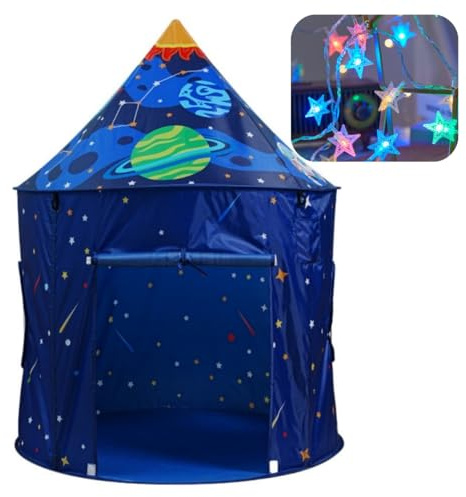 Benebomo Cohete Espacial Azul Tienda de campaña para niños, Tienda campaña Infantil, Casitas Infantiles Tela Plegable, Interior y Exterior