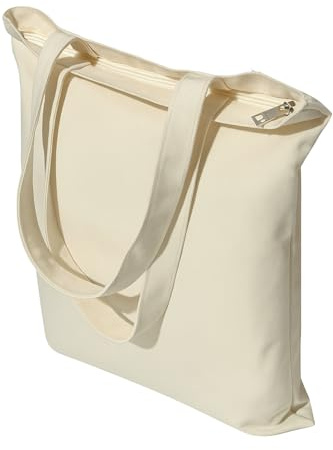 Mimain Bolsas de Tela 35x40cm con Cremallera y Bolsillo, Prácticas y Versátiles, Ideales para Compras, Universidad, Trabajo y Pintar, Tote Bag Grande y Reutilizable para Mujeres, Bolso Tela Blanca