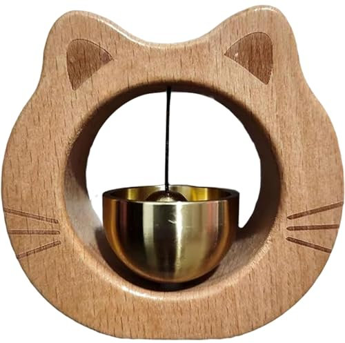 Carillon de Porte en Bois Naturel pour Les Entreprises Lors de l'entrée Carillon d'entrée de Porte à Son Clair Cloche de commerçant en Bois en Forme de Chat Mignon pour l'ouverture de la Porte