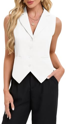 MINTLIMIT Womens Waistcoat Notch Laplel Sleeveless Blazer Buttons Down Dressy Suit Vest Casual (White，Small)