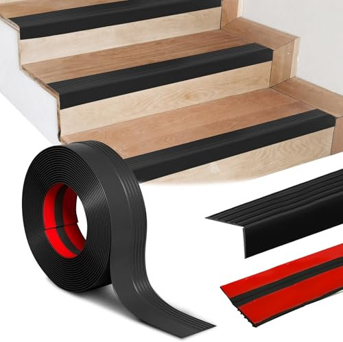 Perfil de borde de escalera autoadhesivo, 4 metros de escaleras antideslizante, perfil angular flexible antideslizante, borde para escaleras para exteriores e interiores