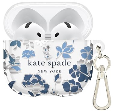Kate Spade New York AirPods 4 Protective Case with Keyring Ring - Flower Bed Blue Compatible with AirPods 4th Generation