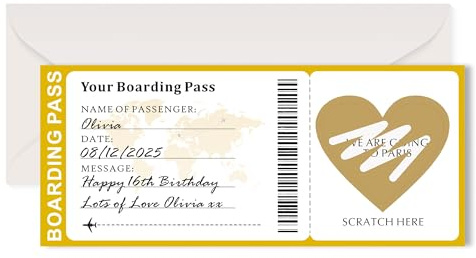 Personalised Holiday Scratch Card Reveal Surprise Boarding Pass Scratch Card Reveal Gifts Personalised Scratch-Off Stickers Gift Greeting Cards for Women Men Spouse Family Lover (Design 2)