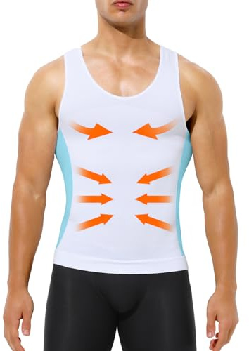 Arjen Kroos Débardeur Gainant Homme, Gaine Ventre Plat et Sculptant, Haut de Compression pour Gym Running Fitness, Respirant et Élastique Blanc XXL
