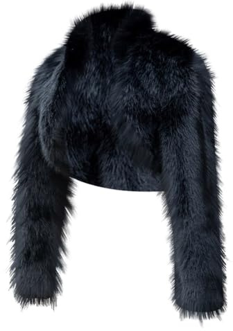 ANHATUIV Womens Faux Fur Coat Cropped Fleece Jacket Women V Neck Long Sleeve Plush Fluffy Coat Outwear Evening Shrug for Dress Wedding Gown Fuzzy Formal Faux Fur Bolero Jacket