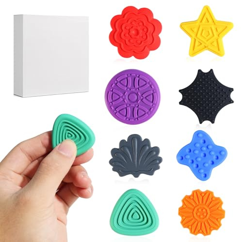 Set de 8 Pierres Sensorielles en Silicone | Jouets Anti-Stress avec 12 Textures pour Enfants & Adultes – Outil Sensoriel pour Gestion de l'Anxiété et