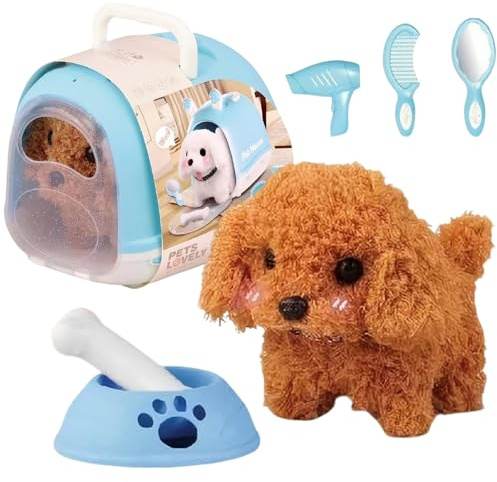 Interactive Robot Dog Toy,Walking,Barking,Wagging Tail Electronic Plush Puppy,Interactive Electronic Dog Toy,Realistic Puppy Pet Birthday Gift for Girls Boys Kids Ages 3 4 5 6 7 8 (Teddy Dog)