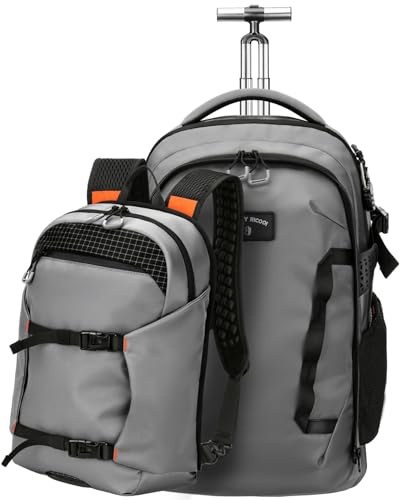 SWICKY RICOOI 2-in-1 Detachable Rolling Backpack & Daypack, 56L Large Backpacks with Wheels Fits 17 Inch Laptop, Water Resistant, Carry On Luggage for College, Travel, Camping, Hiking Grey