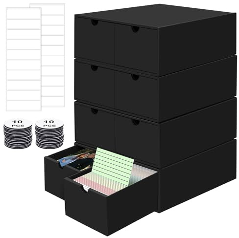 HIMOMO Set da 4 scatole per schede A7, Nero – Scatola porta schede in cartone per schede 105 × 74 mm, contenitore per schede di studio, casa, ricette, ufficio (adatto per oltre 7000 schede)