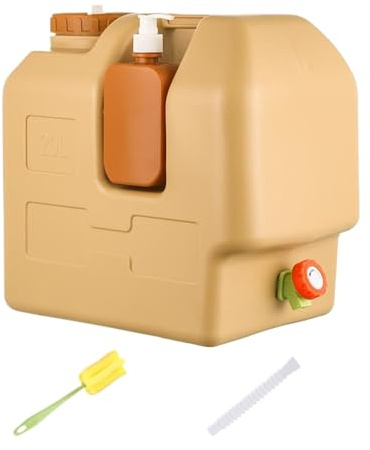 Réservoir d'eau de 20 L, carafe de rangement de camping, récipient à eau avec bouteille de savon pour les mains et robinet, réservoir d'hydratation extérieure durable, réservoir avec construction