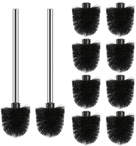 10 Pezzi Testine per Scopino WC con 2 Manico in Acciaio Inox Spazzole per la Toilette Scopino per WC Diametro 8 cm Scopino Bagno per Toilette Spazzolone per WC per Pulizia del WC e del Bagno
