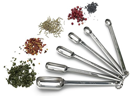 RSVP International Endurance Stainless Steel Spice Measuring Spoons, Set of 6 | 1/8 tsp to 1 Tbsp Measurements | Nest for Easy Storage | Dishwasher Safe | Dry or Liquid | Baking or Cooking