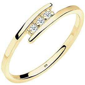 Elli DIAMONDS Bague Femme Trio de Fiançailles avec Diamant (0.04 ct) en Or Jaune 375