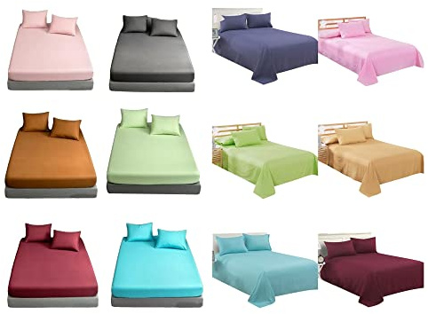 Voice7 4pc Flannelette Sheets Set (Fitted Sheet, Flat Sheet, Pillowcases Pair) Flannel 100% Brushed Cotton Bedding Set (Cream, Double Bed)