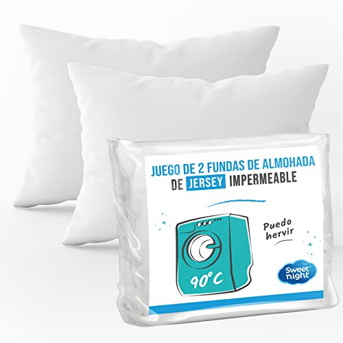 SWEET NIGHT - Set di 2 copricuscini Impermeabili 50x70 cm | Lenzuolo Impermeabile e microtraspirante | Morbido e Silenzioso | Lavabile a 90°C | Chiusura a Cerniera
