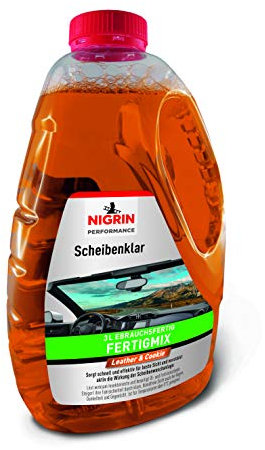 NIGRIN Performance Scheibenklar Fertigmix Leather & Cookie | 3 Liter | Reinigungszusatz für Autoscheiben und Scheinwerfer | entfernt Schmutz, Insektenreste | für klare, blendfreie Sicht | ab 5°C