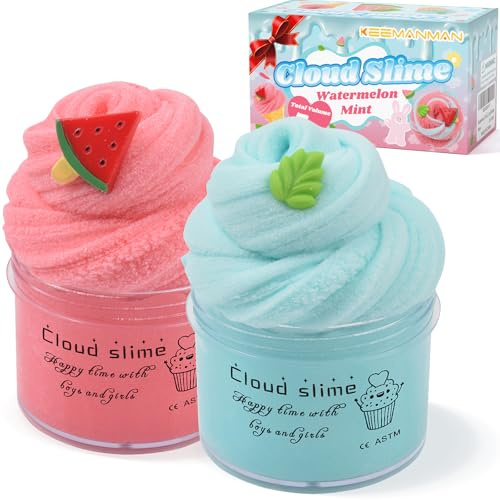 Set Slime Nuvola 2 Pezzi con Charms Anguria Rossa e Menta – Slime Profumato Fai-da-Te per Bambini e Bambine – Giocattolo Antistress Educativo – Regalo di Compleanno e Festa