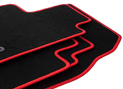 Wielganizator Velours Fußmatten 4-TLG Set passend für Ford Fiesta MK7 (2011-2017) | Qualität: LUX – Maßgenau & rutschfest – Schwarz/Rot