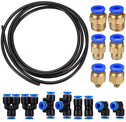 Manguera Aire Poliuretano 6 mm OD 4 mm ID, 10m Aire de PU Tubo Manguera, con 8 Piezas Conector Neumáticos de Aire, Conexión Rápida de Tuberías de Aire - (Y+T+I Type Combo)
