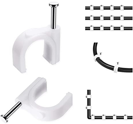 Lot de 100 clips de câble ronds blancs résistants et durables de 8 mm, Attache Câble, Range Câble, Fixation Câble électrique, Clips Câble,