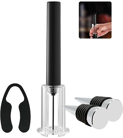 FBBULES Set di Apribottiglie a Pressione d'aria 4 in 1 Cavatappi ad Aria con Tagliacapsule, 2 Tappi per Bottiglie, Cavatappis Regalo per Gli Amanti Del Vino