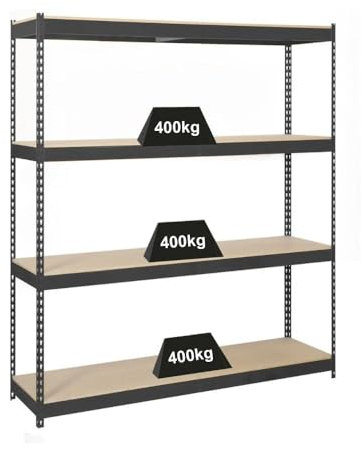 PROREGAL Schwerlastregal Wood YETI Four | HxBxT 200x150x75cm | Fachlast 400kg | Anthrazit | Regal Standregal Werkstattregal Lagerregal Kellerregal