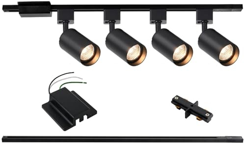 Hiiglxii 4-Light LED Track Lighting Kit with 3.3FT H Track Lighting Rails & Floating Canopy Connector, GU10 Track Light Kit, Modern Kitchen Track Lighting Fixtures Ceiling Spot Light, Black (No Bulbs)