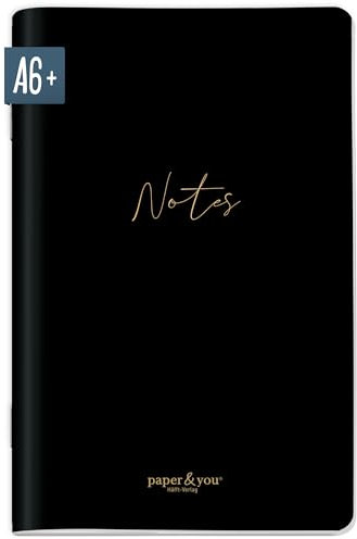 paper&you® Notizheft A6+ Punktraster Black Edition mit 64 Seiten, Notizbuch klein, Mini dotted Journal - nachhaltig & klimafreundlich