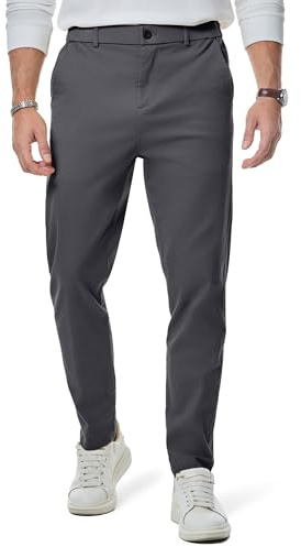 Elegancity Mens Chino Trousers Slim Fit Tapered Leg Dress Pants Cotton Twill Chinos Smart Casual Stretch Pants with Pockets Grey, 3XL