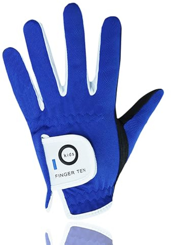 FINGER TEN Golfhandschuhe Kinder Jugend Junior Mädchen für Linke Hand, Junge Golf Handschuhe Atmungsaktive Mikrofaser Synthetische Rechtshänder für Alter 4-13 Jahre (blau, M)