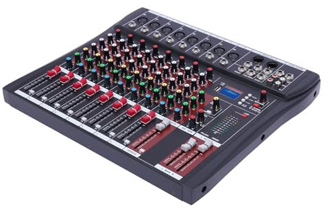8 Kanal DJ Mischpult Audio Mischpult PC Audio Mixer Mischpult mit Bluetooth USB Eingängen für Musikproduktionsstudios Bars und Bühnen für Anfänger und Profis