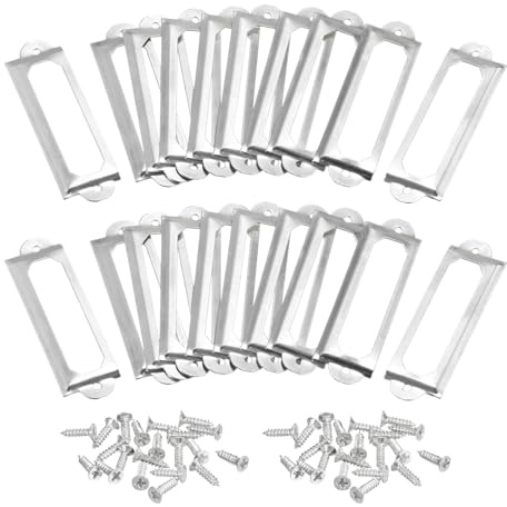 sourcing map Metal Label Holders, 60x17mm 20pcs File Name Card Tag Label Holder Frame for Office Library Drawer Cabinet Shelves, Silver Tone
