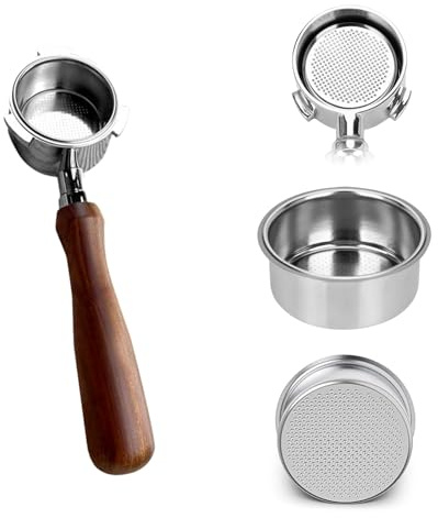 Zjyufy 51 mm bottenlös skärmhållare med slicksil, 3 öron rostfritt stål, kompatibel med Delonghi Dedica EC680/EC685 kaffebryggare, trähandtag, tillbehör för espressomaskiner