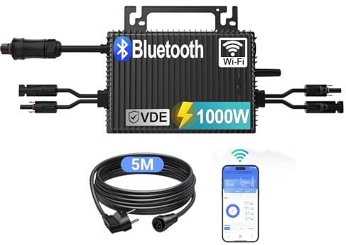 SUKFLOW Mikro Wechselrichter 1000w, Solar PV Wechselrichter mit WLAN, IP67 wasserdicht, mit 5m AC Kabel für Balkonkraftwerk, integrierter MPPT， App Steuerung Plug Play