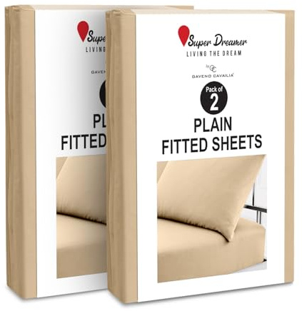 GC GAVENO CAVAILIA 2 Pack Fitted Sheet Single - Deep Pocket 25cm - Microfiber Bed Sheet (91x190 cm) - Wrinkle & Fade Resistant - Elastic Corners - Breathable & Easycare Bottom Sheet - Beige