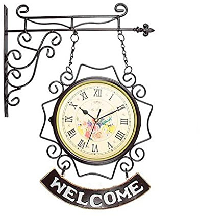 AYCDL Orologio da Parete Classico Bifacciale, Orologio retrò da Esterno, da Giardino, da Interno, per Giardino/Patio/Cortile