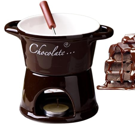 per fonduta – scalda burro in ceramica con forchetta, kit portatile per cioccolata calda – per appuntamenti serali, compleanni, matrimoni, antipasti, dessert, formaggio, caramelle, pane