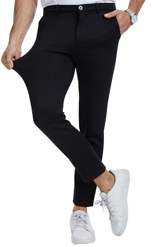 LVCBL Pantalon Chino élégant pour Homme - Coupe ajustée - Super Stretch - Pantalon en Tissu agréable - Pantalon d'affaires et de Loisirs pour Hommes Noir, M