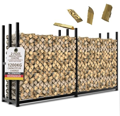 LAWA Range-bûches extérieur métal galvanisé noir 223x50x115 cm