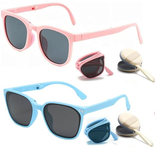 KBRPEY 2 Pezzi Occhiali da Sole per Bambini Protezione UV375 Occhiali di forma ovale Pieghevole Flessibili e Leggeri Occhiali da Festa Spiaggia Accessori Adatto per Gli Sport all'aperto (Rosa + Blu)
