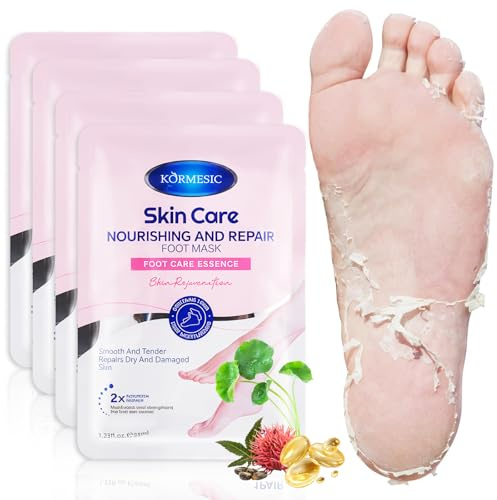 5 Pares Mascarilla para Pies Hidratante, Mascarilla Exfoliante Tipo Calcetín para Mujer y Hombre, ayuda a eliminar piel muerta y durezas, ideal para pies secos, ásperos y talones más suaves, Rosa